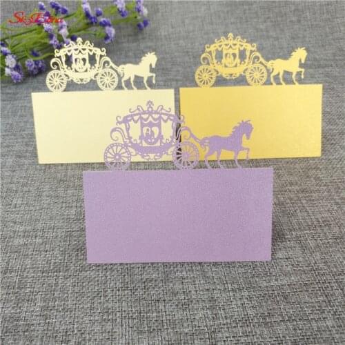 10Pcs/lot Carriage Shape Seat Cards Laser Cut Place Escort Card Place Name Cards Wedding Invitations Party Supplies 7Z-SH868