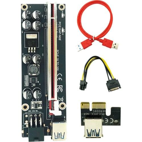 10Pcs QINDIAN VER009S Plus Riser Card SATA 1X to 16X 6Pin USB 3.0 Cable PCIE PCI-E PCI Express Adapter Extender for Mining Miner