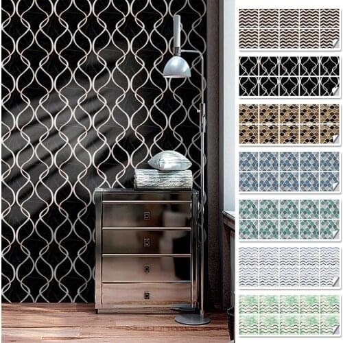 10Pcs Self Adhesive Tile Stickers Vinyl Mosaic Brick PVC Waterproof Wall Sticker Wallpaper for Living Room Kitchen Wall Decal