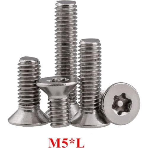 100pcs M5 Six lobe Flat Head torx machine security screw m5 Inside plum flower belt pillar anti-theft countersunk head screws