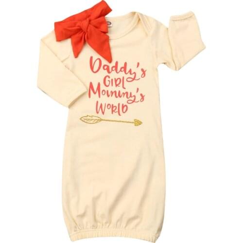 2PCS/Set Newborn Baby Girl Long Sleeve Letter Print Cotton Sleepwear Blanket Sleep Bag Headband Baby Clothes