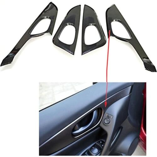 4pcs Carbon Fiber Style Interior Mouldings Door Handle Armrest Bowl Cover Frame Trim Decal For Nissan Qashqai 2016 Car Styling
