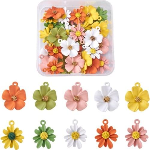 40pcs Mixed Color Daisy Flower Charms Pendants For DIY Earrings Necklace Fashion Jewelry Accessories