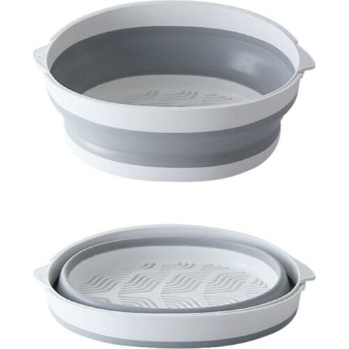 50LB Double Layer 2-in-1 Collapsible Colanders Round Foldable Drain Basket Silicone
