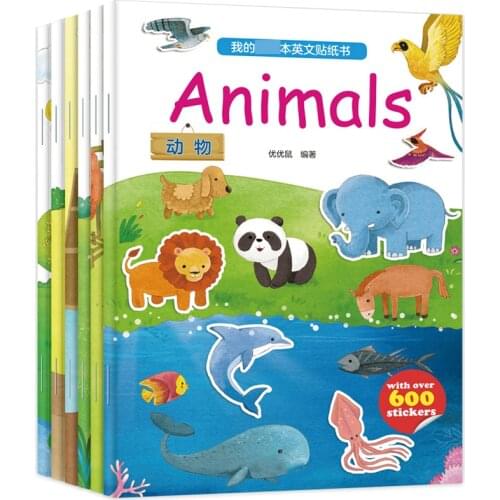 6 Books Cute Stickers Childrens English Sticker Book Children Reusable Stickers Childrens English Puzzle Books Early Education