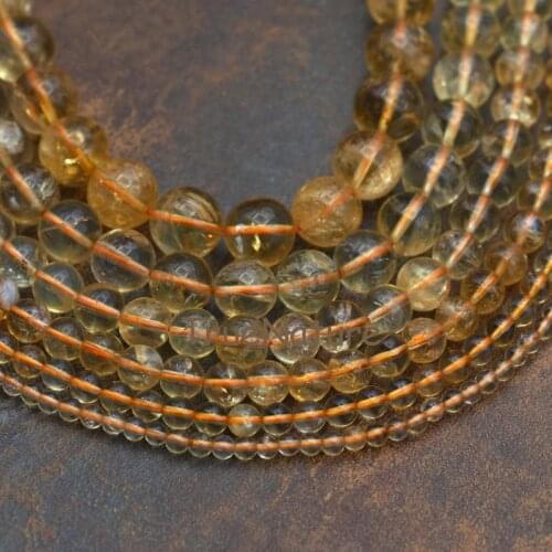Various Size Real Citrines Beads Jewelry DIY Round Citrines Loose Beads Jewelry Making In 4-14 mm PM5879