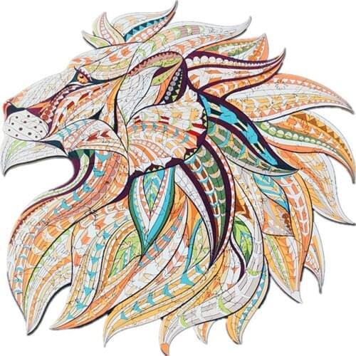 Wooden Jigsaw Puzzles Colorful Unique Animal Shape Cartoon Lion Parent-kid Interactive Toys Family Home Party Game Toys Gifts