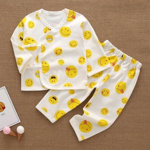 54DA 100% Cotton 2-Piece Baby Pajamas Set Long Sleeve Kimono Shirt and Essential Cute Pants for Newborn-6 Months