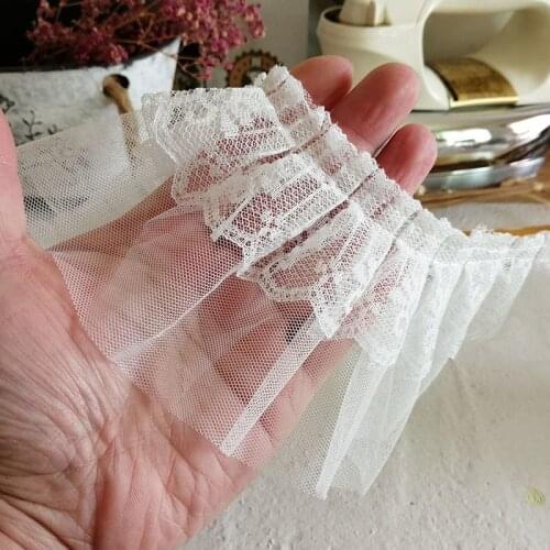 Double Soft Tulle Embroidered Pleated Lace DIY Ladies Doll Sweater Neckline Cuffs Side Trim Pet Scarf Wedding Dress Accessories