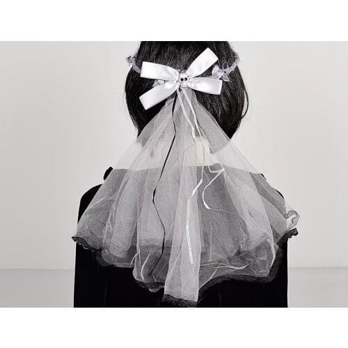 Beige Garland Veil European and American Skull Veil Bow Knot Headband Wedding Dress Up Headdress Headband