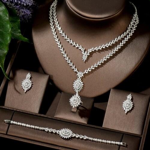 HIBRIDE Trendy Noble Micro Pave Cubic Zirconia Dubai Jewelry Set Latest Luxury Bridal Wedding Jewelry Set for Women Gift N-1497