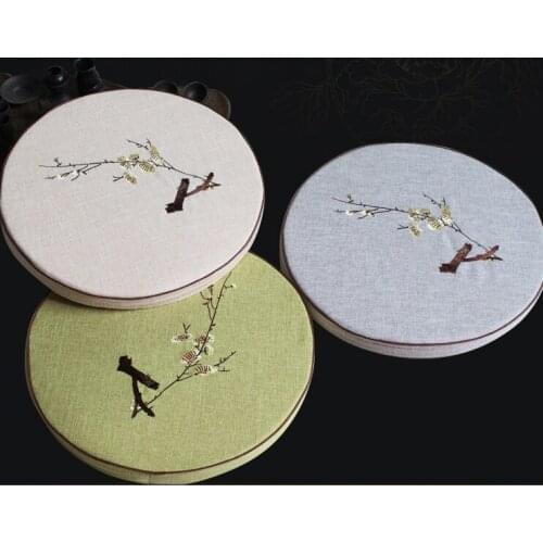 Chinese Embroidery Plum Blossom Round Seat Cushion Sofa Armchair Chair Comfortable Pad Anti-Slip Zipper Sitting Mat
