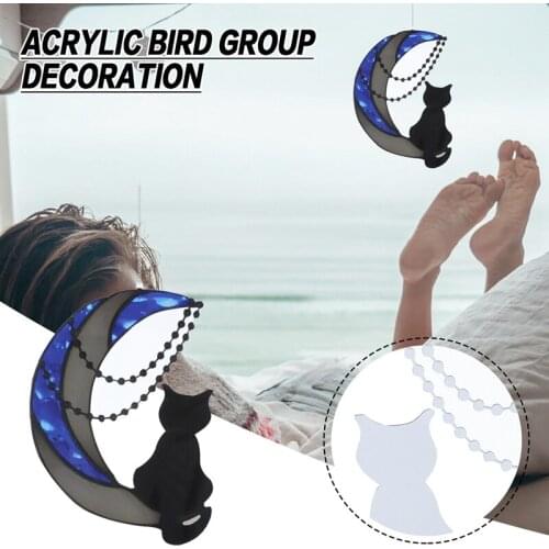 Cat on the Moon Stained Window Hanging Ornament Acrylic Cat Wind Chime Suncatcher for Home Wall Window Decor Pendants