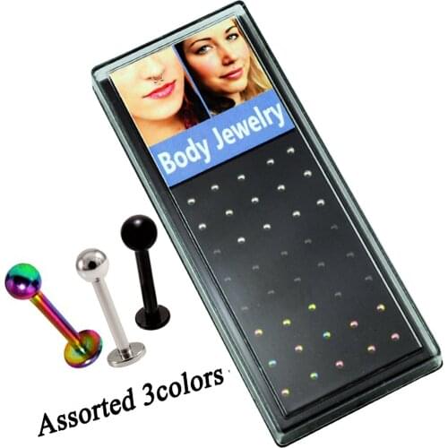40pcs/Box Round Labret Lip Studs Rings Mixed Color Earring Stud Piercing Body Jewelry