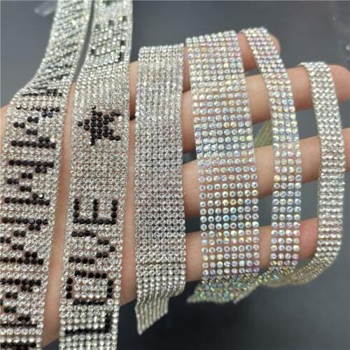 1meter Rhinestone Ribbon With letters Wedding Supplies Home Decoration DIY Dress belt Bracelet Accessories Rows Net Drill