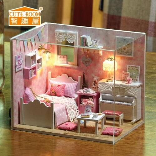 Diy dollhouse miniature wooden dollhouses dollhouse furniture kit led toys for children birthday gift P214
