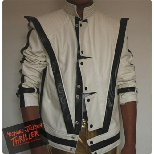 MJ clothing Michael Jackson Thriller White Leather Classic MV show US Star Imitation English Military Retro Jacket