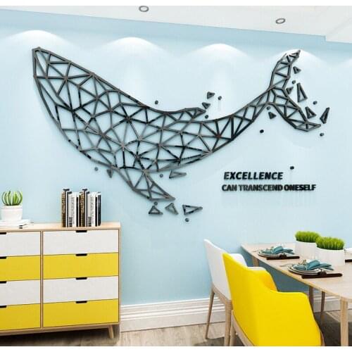 Sea Whale Acrylic 3d wall stickers For kids room Living room Bedroom Mirror wall stickers Home decorate stickers Lines Splicing