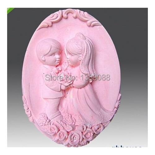 Valentine man&woman wedding couple love dancing flowers fondant cake soap chocolate mould FM324