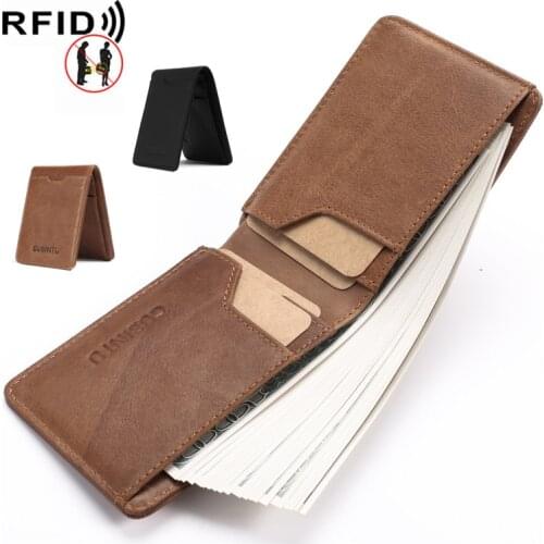 Mens Vintage Leather Genuine Leather Small Billfold Wallet Retro Business Credit Card Holder RFID Blocking Slim Pocket Passcase