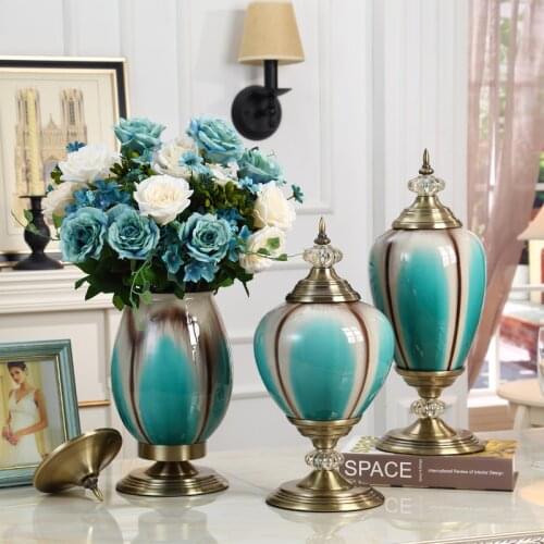 Neo-Classical Luxury European Ceramic Vase Figurines Decoration Crafts Home Livingroom Desktop Floral Ornament Dry Flower Pot