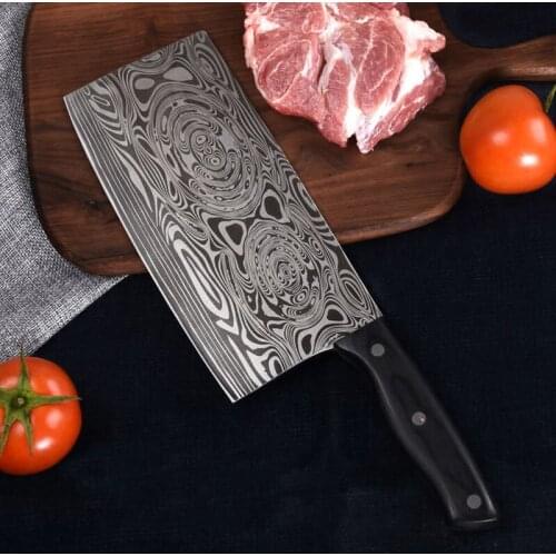 8Cr14mov Cleaver Knives Kitchen Knives Razor Sharp Slicing Chopping Knives Chef Knife Meat Bone Cutter Laser Damascus Pattern