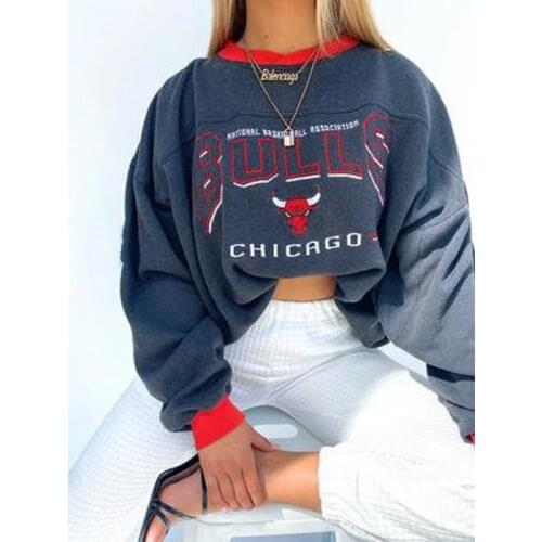 Autumn Round Neck Sweatshirt Womens Long Sleeve Splicing Casual Lettering Womens Hoodie Fashion Pullover Womens Clothing