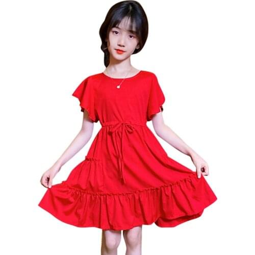 Girl Dress Solid Color Party Dress For Girls Summer Children Dress Casual Style Girls Costumes Kids 6 8 10 12 14