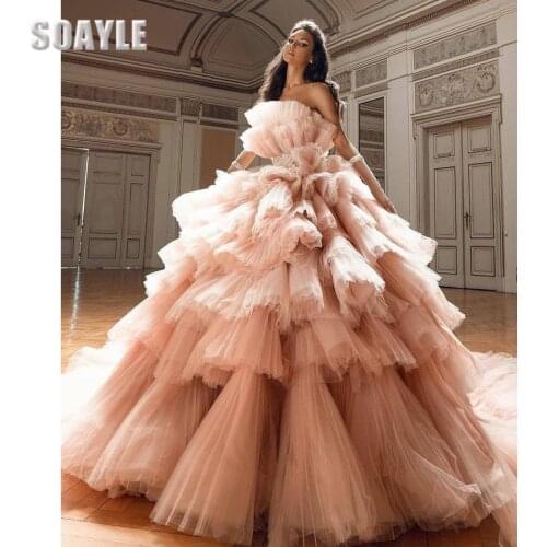Prom Dresses Long Puffy Gowns Ball Gown Plus Size 2021 Formal Dress for Girl Lace Up Cake Dresses Layered Princess