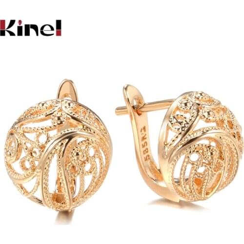 Kinel Hot Trendy Unique Women Earring 585 Rose Gold Hollow Pattern Romantic Fashion Earring Ethnic Bride Wedding Jewelry