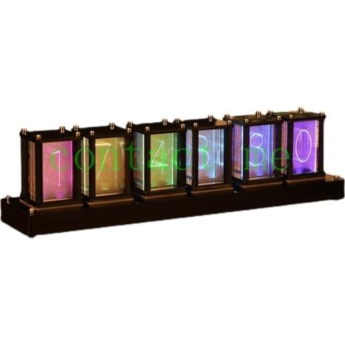 RGB pseudo glow tube clock, creative TV cabinet gaming desktop ornaments, solid wood electronic digital clock