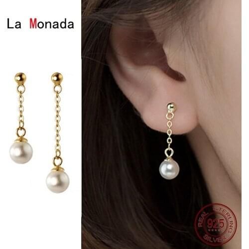 La Monada Fashion Womens Earring Silver 925 Fake Pearl Ear Piercing 925 Silver Earrings For Women Hanging Silver Stud Earrings