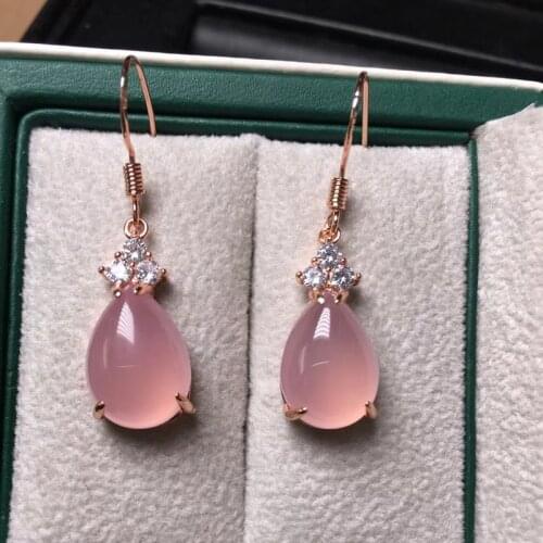 Jadery Natural Pink Green Red Chalcedony Jade Water Drop Earrings For Women Rose Gold Sterling Silver 925 Jewelry Party Gifts