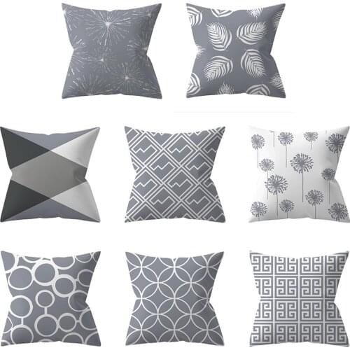 Gray Geometric Pillowcase Soft Solid Square Decorative Throw Pillow Case Cotton Blend Canvas Cushion Cover 45*45cm