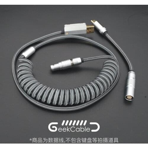 GeekCable Handmade Customized Mechanical Keyboard Cable USB Spiral Data Cable PET Nylon Braided Fluorescent Gray