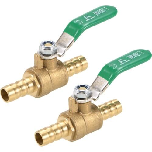 Uxcell Brass Air Ball Valve Shut Off Switch 10mm Hose Barb to 10mm Hose Barb Brass Tone 2Pcs