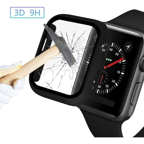 3D Tempered Glass Full Screen Protective Case Cover for Apple Watch 5 4 3 2 1 40mm 44mm PC Protector for iWatch 6 SE 38mm 42mm