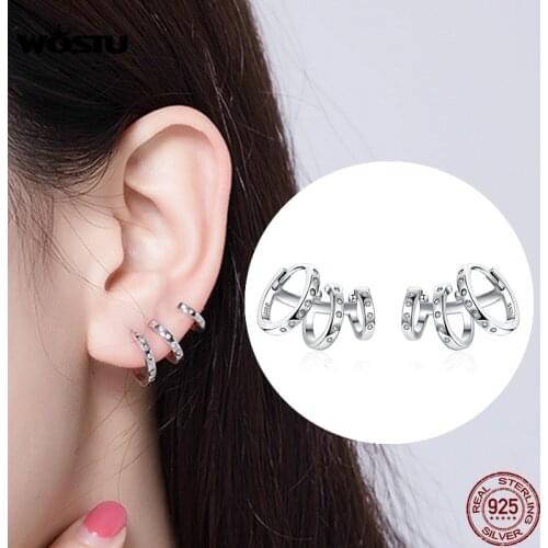 WOSTU Double Ear Hole Earrings 925 Sterling Silver Twirl Surround Circle Stud Earrings For Women Girls Fashion Jewelry CTE085