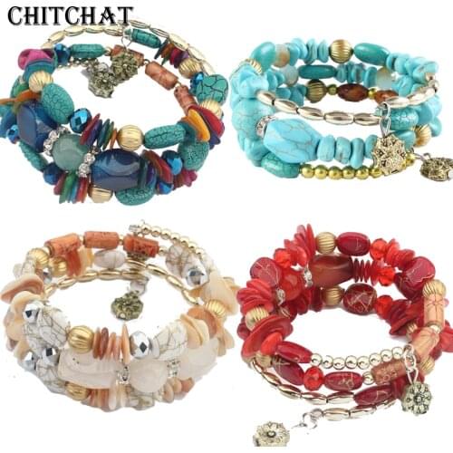 Bohemian Beads Crystal Charms Bracelets Flower Natural Stone Multilayer Bracelet for Women Gift pulseira feminina