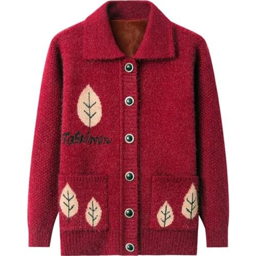 Mother autumn winter womens sweater coat 2021 middle-aged womens knitt cardigan sweater plus size warm Single-breasted sweater