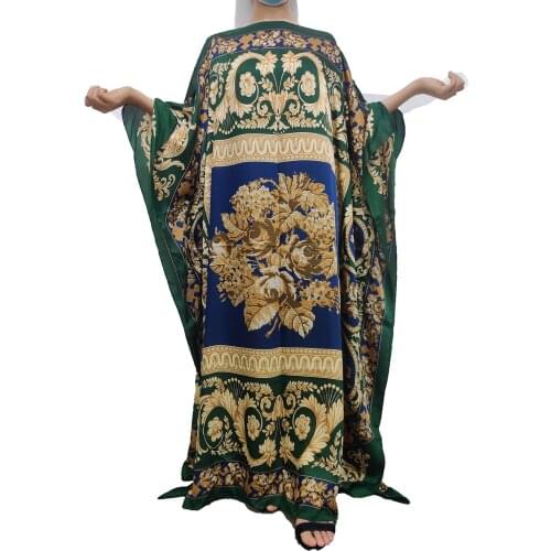 Winni Elegant Retro Floral 2021 Kuwait Summer Silk Bohemian Full Length Maxi Dresses Traditional Abaya Muslim Kaftan Robe Dress
