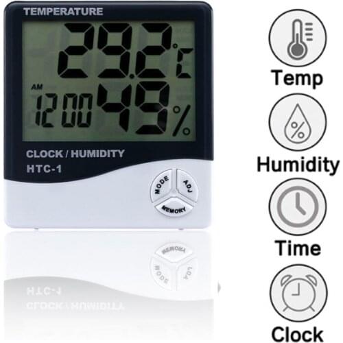 LCD Electronic Digital Temperature Humidity Meter HTC-1 Home Indoor Outdoor Thermometer Hygrometer Weather Station with Clock