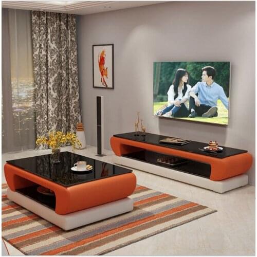 Natural designer glass leather Coffee Table Living Room + TV stand minimalist modern rectangle mesas de centro table basse