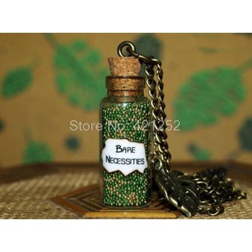 12pcs The Jungle Book, Magical Bare Necessities glass Bottle Necklacewith a Leaf Charm 60 Inspired necklace