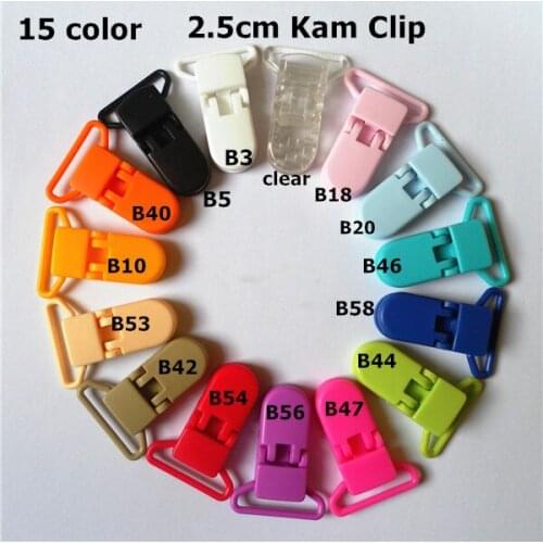 15 color mixed) 150pcs 1" 25mm Hot D shape Kam Plastic Baby Pacifier Dummy Adaptor Chain Holder Clips Suspender Clips