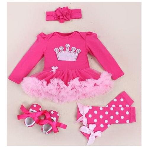2016 baby girl full sleeve Xmas rompers children 4pcs set clothing set infantil baby girl headband legger warm shoes set
