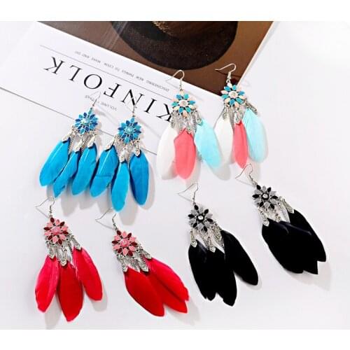 2019 Vintage Egypt Flower Jhumka Feather Earrings For Women Turkish Tribal Long Tassel Earrings Beads Gypsy Indian Hangers