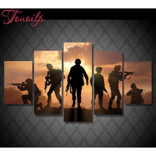 5D DIY Full Square&round 5pcs 5d Army Soldier Sunset Diamond Painting Combination diamond Embroidery Mosaic Home Decor painting