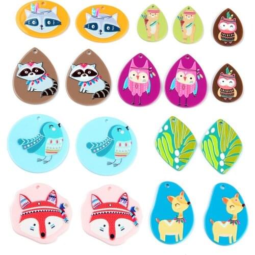 6PCS/lot Acetate Fox Owl Giraffe Bird Zoo Jewelry Accessories Hand Made Earrings Connectors DIY Pendant Components Charms