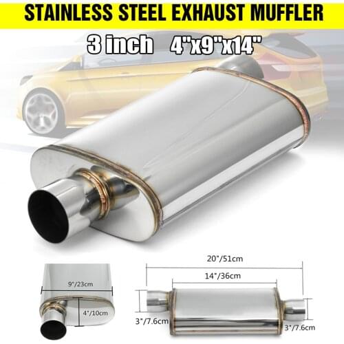 3" 76mm Car Oval Exhaust Systems Tail Pipe Slant Muffler M Drum Stainless Steel Back Pressure Silencer Single End In Out 76mm